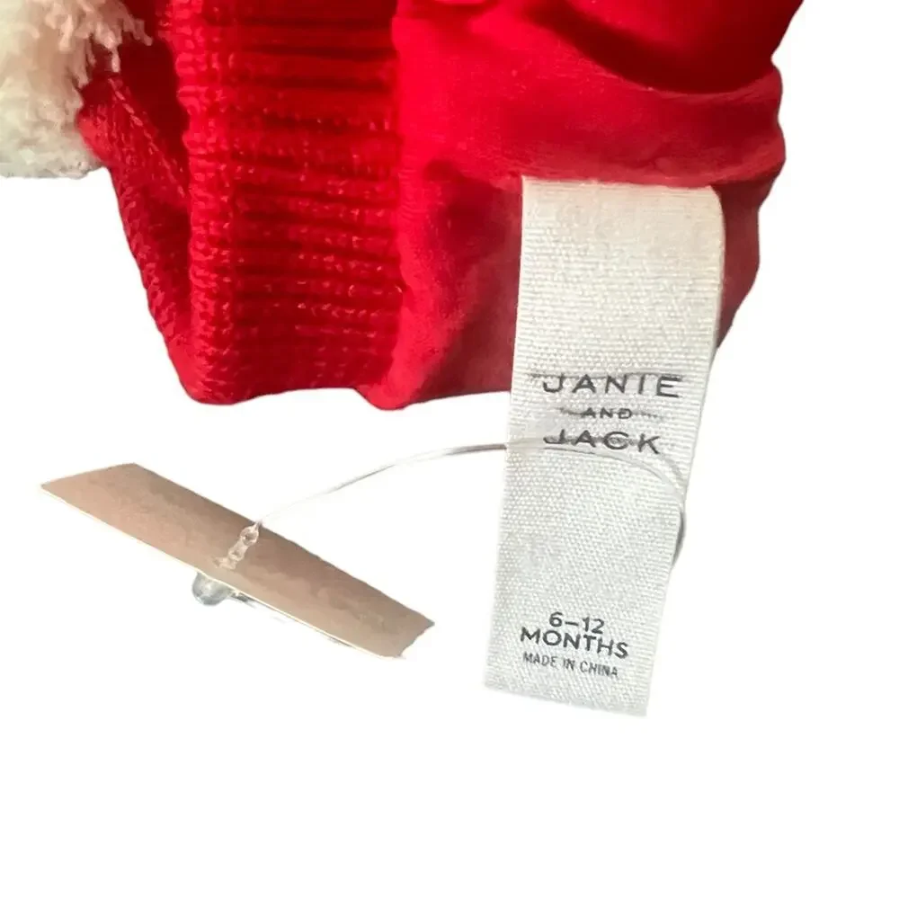Janie And Jack Red Snowflake Pom Pom Beanie Size 6 - 12 M